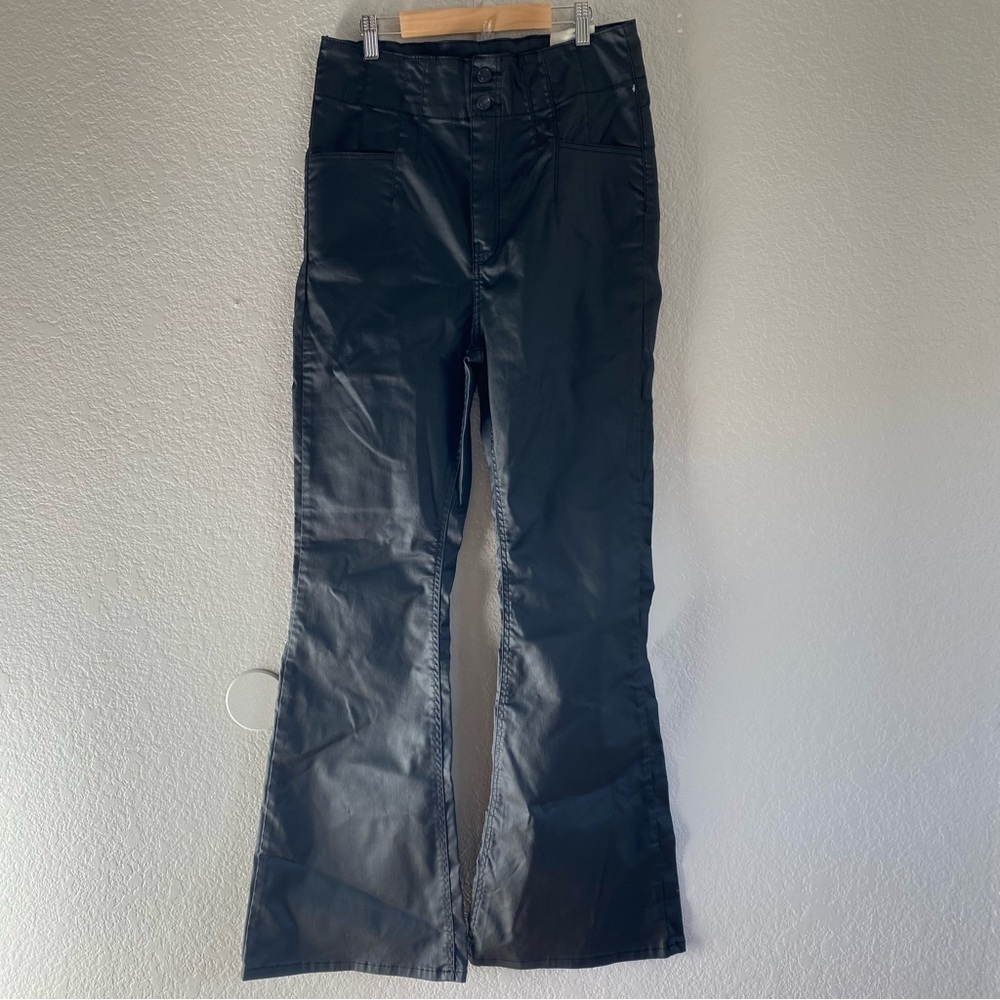 Free People Jayde Flare Stretch Jean Faux Black Leather size 32